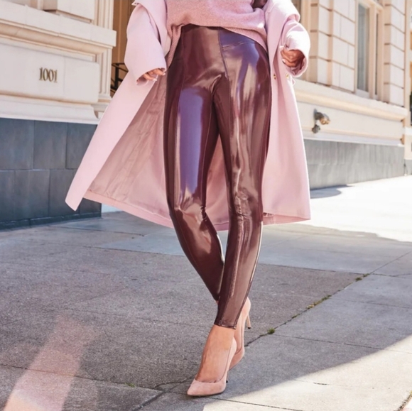 Spanx Faux Patent Leather Leggings Ruby Small Petite